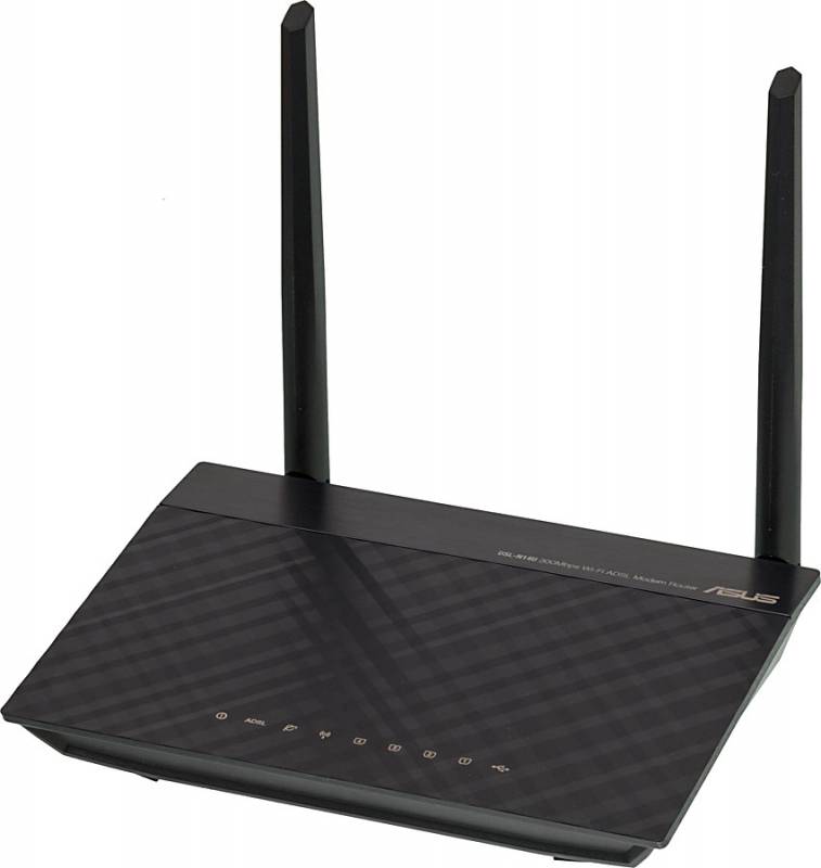 Модем xDSL Asus DSL-N14U RJ-11 ADSL2+ Annex A/B Wi-Fi VPN Firewall +Router внешний черный